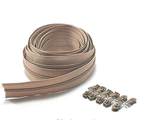 Continuous Zipping Black and Beige Cushions Upholstery zips for Sewing Heavy Duty zips on roll Number 3 with Sliders (1-5-10) Meter(Beige, 10 Meter with 20 Sliders)