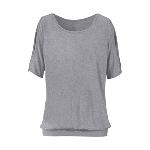 Swtddy Women's Short Sleeve Off Shoulder O Neck Feather Print Shirt Casual Top Blouse (L, No Printing Gray)