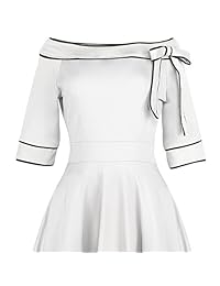 Vestido de cóctel para dama, estilo vintage, estilo rockabilly, con lazo y hombros descubiertos