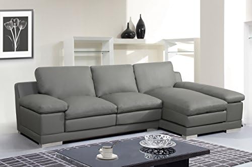 Container Direct Adrian Collection Modern Leather Sectional Sofa Set with Right Facing Chaise, Gray