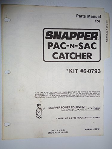 snapper 6 0793 pac n sac grass catcher parts catalog book manual 06121 snapper amazon com books amazon com