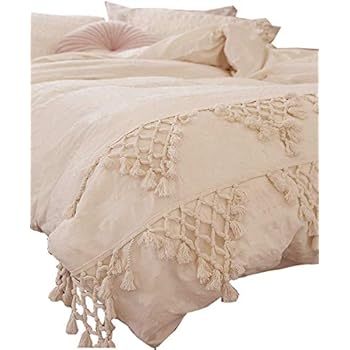 Amazon.com: White Duvet Cover Fringed Cotton Tassel Boho