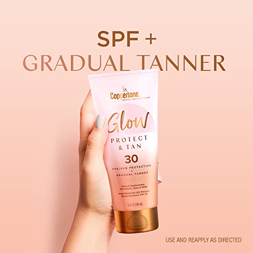 COPPERTONE GLOW PROTECT AND TAN SUNSCREEN LOTION + GRADUAL SELF TANNER, SPF 30 SUNSCREEN, 5 FL OZ TUBE