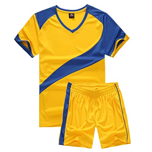 Kids Soccer Uniforms Youth Boys Sports Jersey & Shorts Set Short Sleeve Shirts for Girls Yellow Size S - Thumbnail 2