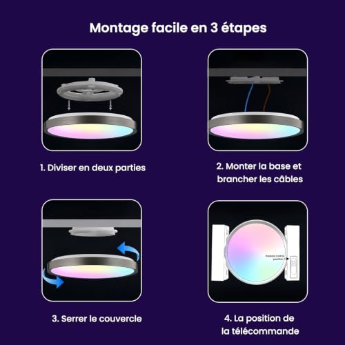Yeelight Office Close-to-Ceiling Lights RGB LED Smart Ceiling Lights, 60W, 3800 Lumens, 2700K-6500K, Dimmable Lamp, Compatible with Alexa, for Living Room, Bedroom, Kitchen