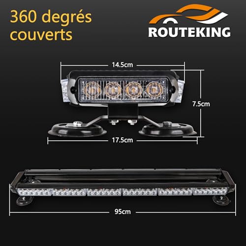 ROUTEKING 95 cm 80 LED Flashing Strobe Light Bar – 12 V/24 V Magnetic LED Beacon for Vehicle Car, Beacon with Magnetic Base (Amber)