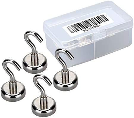 Fieldoor 44 Pound Strong Neodymium Indoor/Outdoor Magnet Hook, Heavy Duty Magnetic Hooks (4 Pack)