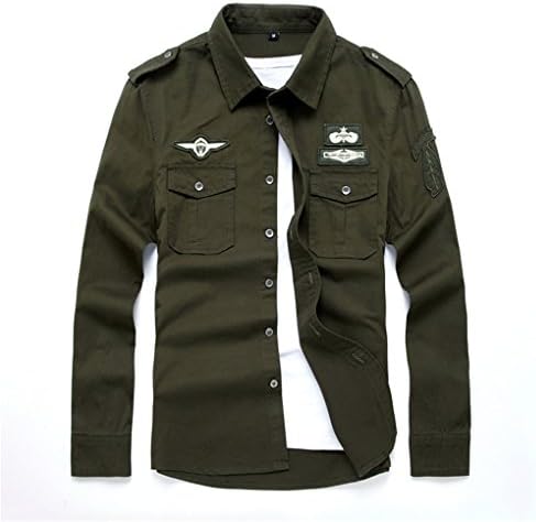 GemmyQ Newest men military long sleeve shirt cotton airforce camisas masculinas green asian sizeXL