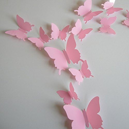 12pcs 3D Butterfly Removable Mural Stickers Wall Stickers Decal for Home and Room Decoration (pink)