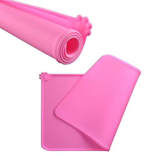 Dog Food Mat,Silicone Pet Feeding Mats,Non Slip Waterproof Cat Bowl Trays Food Container Placemat for Small Animals (18.5"x11.8", Pink)