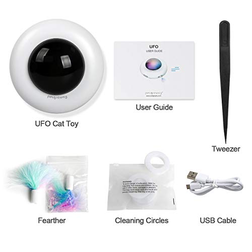 LONGYI Cat Toy Interactive,UFO Cat Toy with LED Light Can Automatic Moving UFO Cat Toy with Feather Fun Toy for Cat Exercise with 3 Colors Teaser Cat Toy