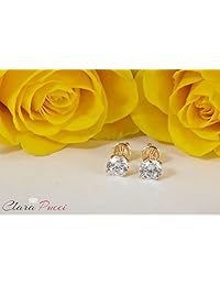 4.0 CT Redondo Brillante Corte Simulado CZ Solitaire Stud arete de diamantes en oro amarillo de 14 K Push Back