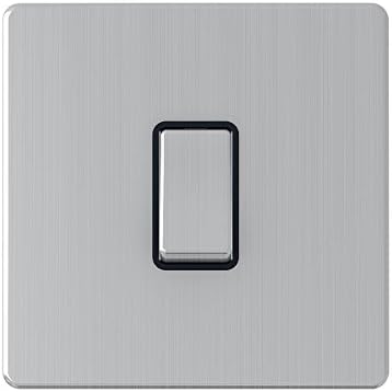 AET SL1GSWIBS 1 Gang 10 A Screwless Black Insert Metal Rocker Switch, Satin Chrome