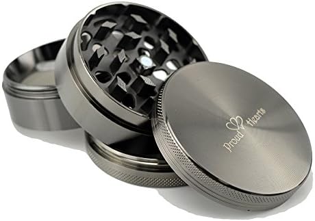 Herb/ Spice/ Tobacco Grinder by Proud Hearts, 2.5 inch, Premium 4-Piece Chromium Zinc Alloy + Pollen Scrapper + Razor-sharp &amp; Diamond-shaped Cutting Blades for Grinding Cinnamon, Other Herbs &amp; Spices