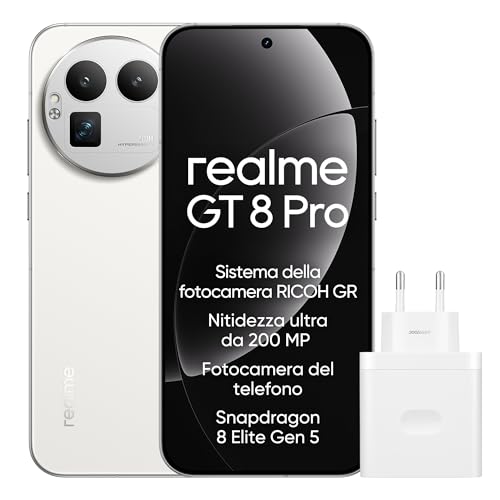 GT 8 Pro Smartphone 12GB+256GB, Sistema della fotocamera RICOH GR, Nitidezza ultra da 200 MP Fotocamera del telefono, Snapdragon 8 Elite Gen 5, Batteria da 7.000 mAh, Bianco(con adattatore)