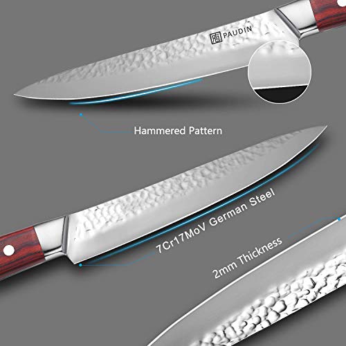 Carving Knife 8 Inch, PAUDIN Narrow Chef Knife of Slicing Sashimi, Meat, Sharp Kitchen Knife, 7Cr HC German Stainless Steel with Hammered Pattern