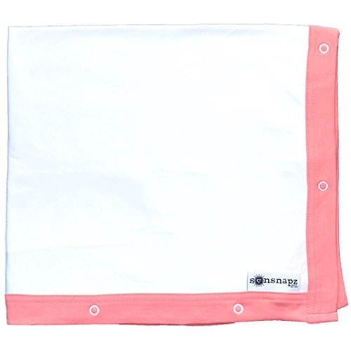 Sunsnapz UPF 50+ Sun & Wind Protection Cotton Baby Blanket with Snaps â€¢ Multi-Function Blanket â€¢ Stroller Blanket â€¢ Car Seat Cover â€¢ Swaddle â€¢ Nursing Cover â€¢ Privacy â€¢ Made in USA! (White/Coral)