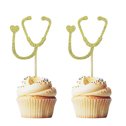 Morndew 24 PCS Doctor Nurse Stethoscope Cupcake Toppers for Hospital Theme Party Birthday Party Graduation Party Decorations - Thumbnail 2