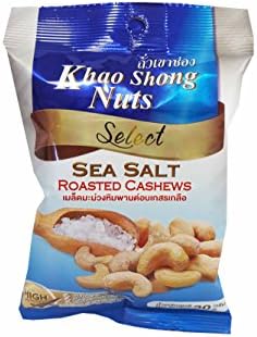 4 packs of Khao Shong Nuts Select, Sea Salt Roasted Cashews. Healthy and delicious premium quality snack from Thailand.(30 g/ pack)