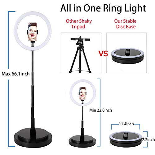 Ring Light with Stand Selfie LED Ring Light for iPhone Desktop and Floor-Standing Portable Dimmable 11.4\'\' Light Ring with Phone Holder, for Live Streaming YouTube Makeup TikTok