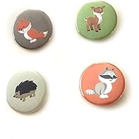 12 pcs set woodland animals theme pinback DIAMETER 1.5" or 2.25" buttons for birthday party favors collectible flair pin