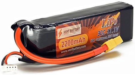 11.1V 2200mAh 3S Cell 30C-60C LiPo Battery Pack w/ XT60 XT-60 Connector Plug (Airplane Helicopter Quadcopter Multirotor Drone UAV FPV 3S2200-20D EFLB22003S30) by Vant Battery