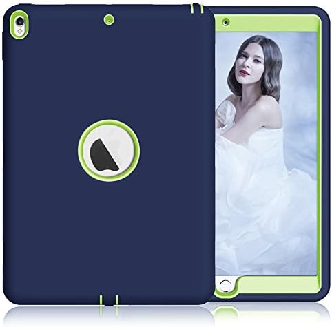 iPad Pro 10.5 inch Case,MAKEIT CASE Heavy Duty Hybrid Shockproof Protective Silicone Hard Case Cover for New iPad Pro 10.5 inch (2017 Version) with Stylus (Dark blue/Green fluorescence)