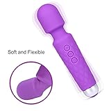 Cordless Wand Massager, PPW Handheld Massager for Neck and Back with 20 Modes and 8 Power Speeds, Wireless Rechargeable Waterproof Silicone Massager Purple