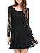 Allegra K Women's Scoop Neck Sheer Long Sleeves Floral Lace Mini Skater Dress - X-Large - Black