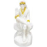 TreegoArt Marble Dust White Sai Baba Baba Murti Statue Shirdi Sai Idol for Home Pooja Temple Office Decor - 4 Inches Height (Approx)