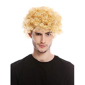 WIG ME UP ® – PW0186-P03 Peluca Mujeres Hombres Halloween Carnival Tonto rizos Rizado Afro Corto Rubio