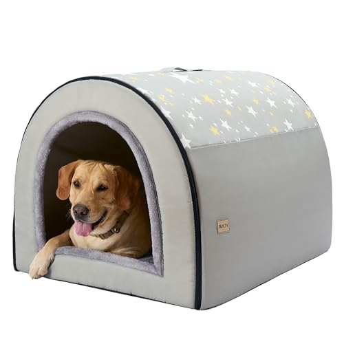 Jiupety Large Dog House Indoor 2 in 1 Dog House Dog Cave Bed Covered