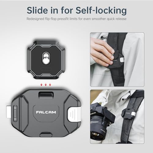 FALCAM F38 Camera Clip V2 with Plate Quick Release System, Camera Strap Mount Backpack with 1/4 Inch to 3/8 Inch Screw Thread, Arca-Swiss Compatible, Universal Mounting Base Adapter for Shoulder Strap