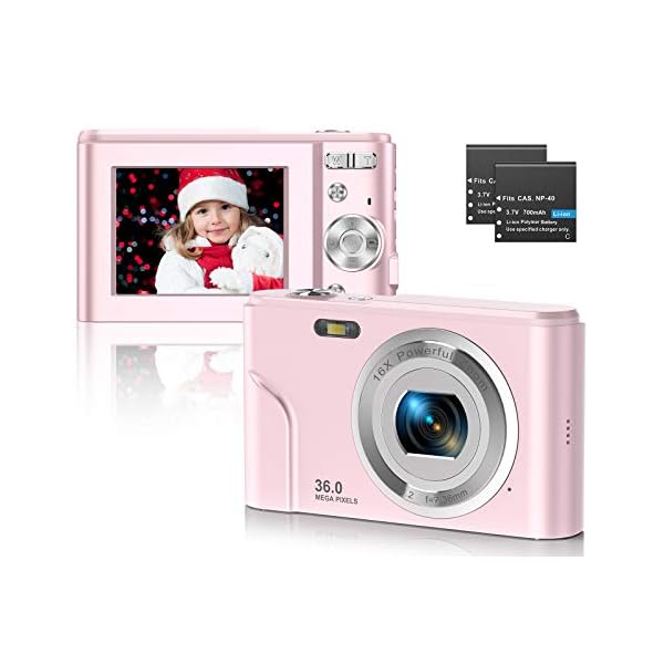 CLUINIGO Digitalkamera, FHD 1080P 36MP Pocket Vlogging Vidio Foto Kompaktkamera für YouTube mit 16-fachem Digitalzoom, 2…