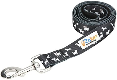 Rnker Dog Leash, Neoprene padded, dogs pattern by hot stamping , leash strap for Walking, Hiking &amp; Training - 4.0 Feet Length, 0.8 Inch Width (Black)