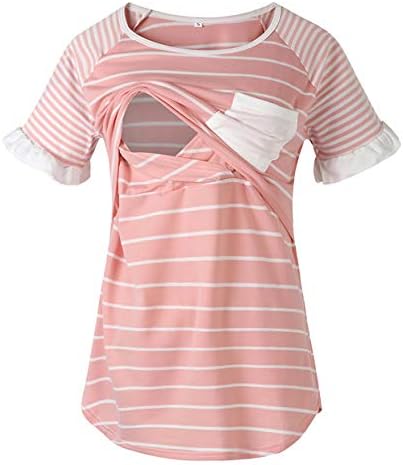 Fashion Women Short Sleeve Double Layer Maternity Nursing Tops Shirts for Breastfeeding Maternity Clothes