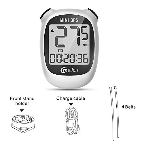 GPS Bicycle Computer, Mini M3 Bike Speedometer and Odometer Wireless Waterproof with LCD Display, IPX5 Waterproof & USB Rechargeable for Bike,White