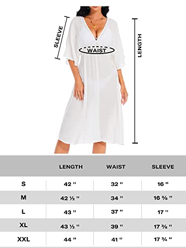 BREEZY LANE LONG BEACH DRESSES FOR WOMEN WHITE V NECK SHORT SLEEVE SWIMSUIT COVERUP RESORT WEAR FOR VACATION