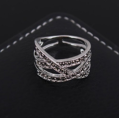 Yfnfxl Womens Vintage Black Marcasite CZ Rhinestone Crossover Stainless Steel Rings - Thumbnail 3