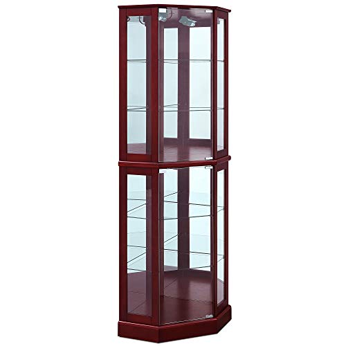 BELLEZE Lighted Corner Display Curio Wooden Curved Shelving
