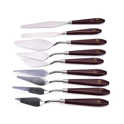 18Pcs Oil Paint Palette Tool Sets Stainless Steel Painting Palette Knife Oil Paint Spatula Mixing Scraper Thin and Flexible Oil Painting Art Tools for Artists Paint Lover, Wood Handle - Thumbnail 2