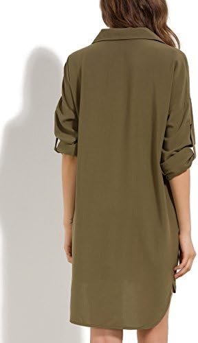 Women’s Shirt Dress Long Sleeve Loose Button Down Swing Dress Knee Length 033
