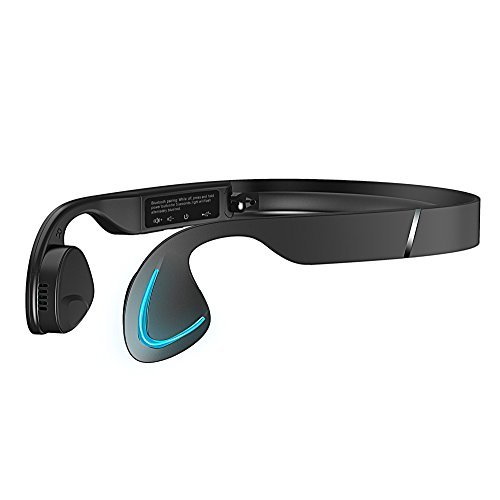 SainSonic BM-7 Bone Conduction Headphone, with Led Light Both Sides, FCC Certified, Open & Safer, No Hearing Impairment, Revolutionary, Waterproof, Bluetooth 4.0, Wireless – Midnight Black