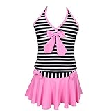 Qyqkfly Girls Elegant Inspired Colorful Two Piece Stripe Tankini Swimsuit (FBA)
