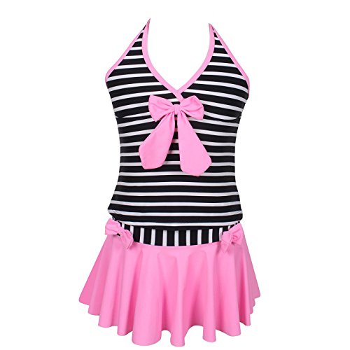 Qyqkfly Girls Elegant Inspired Colorful Two Piece Stripe Tankini Swimsuit (FBA)
