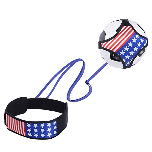 JOYEAN Easy-Goal Soccer Kick Trainer Hands Free Solo Equipment for Kids - Fits Ball Size 3, 4, 5 (Star & Stripe)