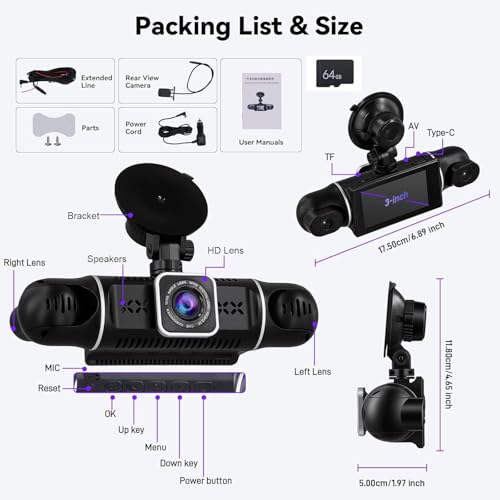 Zomolither Cámara de salpicadero de 4 canales 360° con cámara frontal 2K y vigilancia completa 1080p, modo estacionamiento, visión nocturna, WiFi/aplicación, sensor G, grabación en bucle para todos