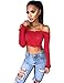 OQC Women's Sexy Off Shoulder Crop Tops Strapless Long Sleeve Casual Tube Rib-Knit Tee Red