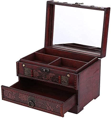Photo 1 of Wooden Jewelry Box with Mirror, Classical Wood Jewlery Box Jewelery Storage Box Case Holder Jewellery Chest Organizer with Drawer Mom Gifts Mothers Day Gift for Women Girls Ring Necklace Earring