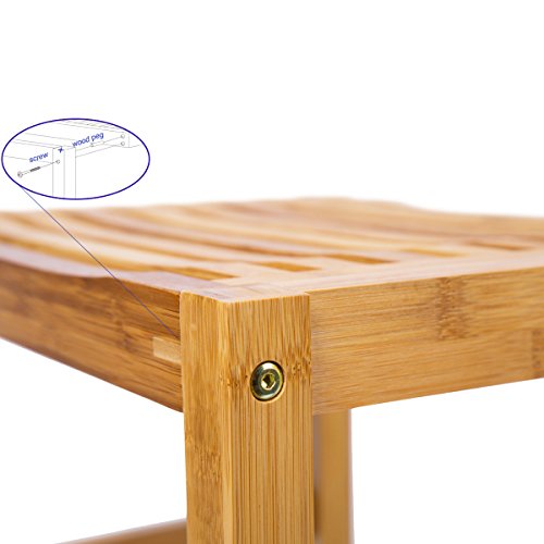 Shower Bench Seat & Bath Spa Shaving Stool with Storage Shelf, Sturdy & Waterproof Bamboo Bathroom Fixtures